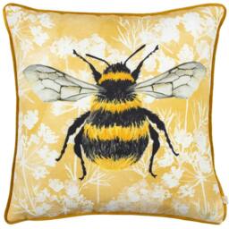 Rackhams Manor Piped Velvet Bee Cushion Cover - Yellow - 43cm x 43cm - Yellow - 100% Polyester