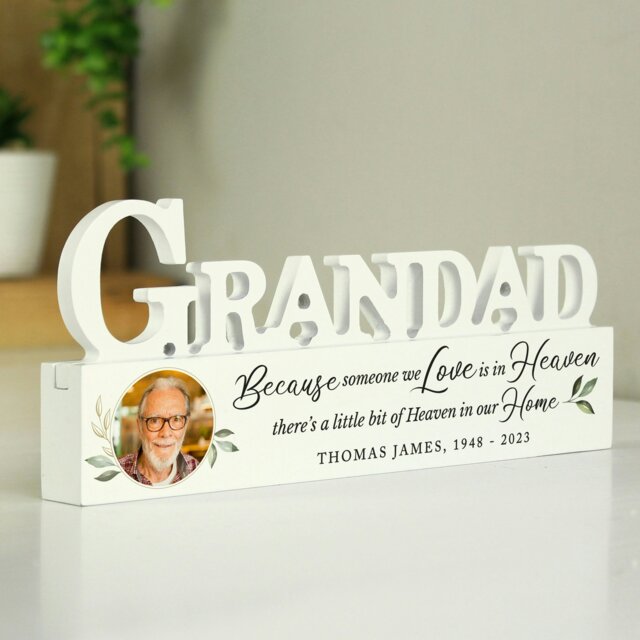 Rackhams Personalised Botanical Memorial Photo Upload Wooden Grandad Ornament - image 1