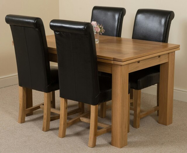 Rackhams Richmond Medium Oak Extendable Dining Table with Washington Leather Chairs - 4 chairs - Black - image 1