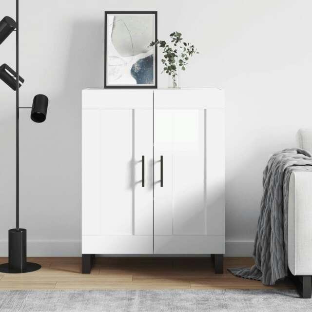Rackhams Sideboard High Gloss White 69.5x34x90 cm Engineered Wood - White - Engineered wood, metal