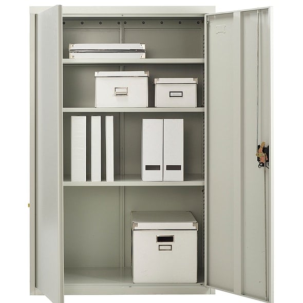 Rackhams Metal Storage Cupboard Grey 2 Door Tall Lockable Steel Filing Cabinet 3 Shelves Office, Garage Tool, Utility, Kitchen use - Grey - Steel - 40cm(d)140cm(h)90cm(w) - image 1
