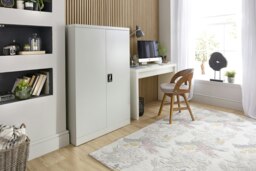 Rackhams Metal Storage Cupboard Grey 2 Door Tall Lockable Steel Filing Cabinet 3 Shelves Office, Garage Tool, Utility, Kitchen use - Grey - Steel - 40cm(d)140cm(h)90cm(w) - thumbnail 2