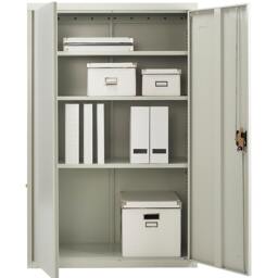 Rackhams Metal Storage Cupboard Grey 2 Door Tall Lockable Steel Filing Cabinet 3 Shelves Office, Garage Tool, Utility, Kitchen use - Grey - Steel - 40cm(d)140cm(h)90cm(w) - thumbnail 3