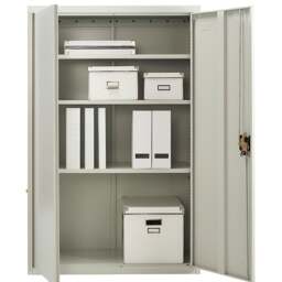 Rackhams Metal Storage Cupboard Grey 2 Door Tall Lockable Steel Filing Cabinet 3 Shelves Office, Garage Tool, Utility, Kitchen use - Grey - Steel - 40cm(d)140cm(h)90cm(w)