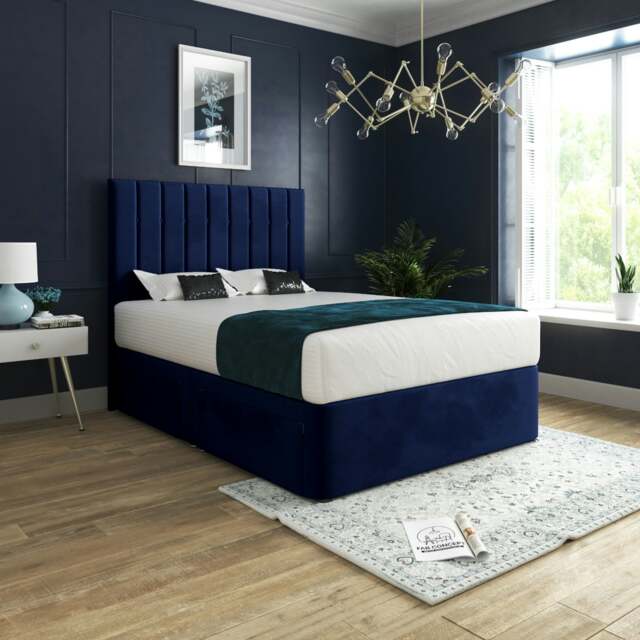 Rackhams Marcelo Upholstered Soft Velvet Bed Frame - Blue - Blue - Single - image 1
