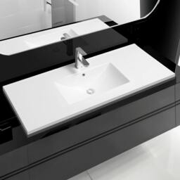 Rackhams 5001 Ceramic 121cm Mid-Edge Inset Basin with Scooped Bowl - White - 120cm - thumbnail 1