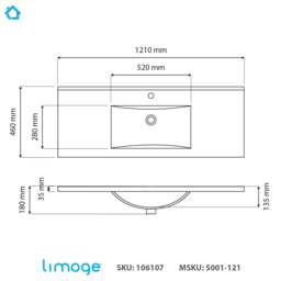 Rackhams 5001 Ceramic 121cm Mid-Edge Inset Basin with Scooped Bowl - White - 120cm - thumbnail 3