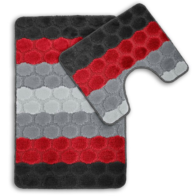 Rackhams Hex Stripe Bathmat Set Anti Slip - Red - image 1