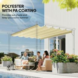 Rackhams Retractable Pergola Cover, 3.5 x 2.6 m Replacement Canopy Fabric for 4 x 3 m Frame, Roof Top Only, Cream White - thumbnail 5