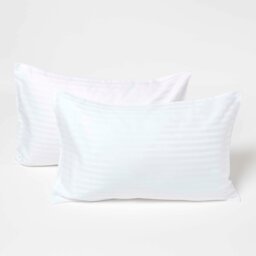 Rackhams Silky 330 TC Egyptian Cotton Satin Stripe Kids' Pillowcases – 40 x 60 cm, 2 Pack - Blue - thumbnail 2