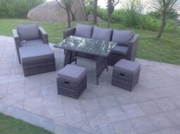 Rackhams 7 Seater Grey Lounge Rattan Sofa Set Dining Table Chair Foot Rest Garden Furniture Outdoor - thumbnail 2