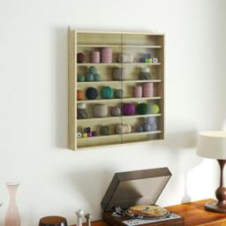 Rackhams 7-Tier Wall Display Cabinet w/ Shelves Glass Doors, Oak - Oak - 83H x 80W x 9.5D cm - Display cabinet