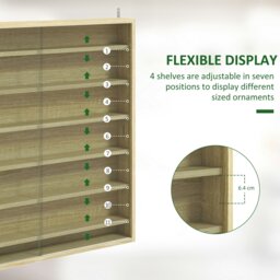 Rackhams 7-Tier Wall Display Cabinet w/ Shelves Glass Doors, Oak - Oak - 83H x 80W x 9.5D cm - Display cabinet - thumbnail 4