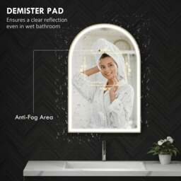 Rackhams 90x60cm LED Bathroom Mirror, Anti-Fog Arched Vanity Mirror, Gold Tone - thumbnail 5