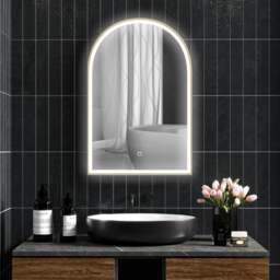 Rackhams 90x60cm LED Bathroom Mirror, Anti-Fog Arched Vanity Mirror, Gold Tone - thumbnail 2