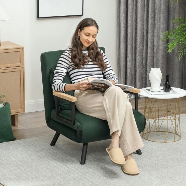Rackhams Click Clack Single Chair Bed Settee for Living Room, Green - Green - Steel - Green - image 1