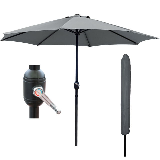 Rackhams Garden Parasol Table Umbrella 2.7M Crank Handle, UV40 Protection, Includes Protection Cover, Robust Steel - Dark Grey - image 1