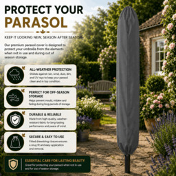 Rackhams Garden Parasol Table Umbrella 2.7M Crank Handle, UV40 Protection, Includes Protection Cover, Robust Steel - Dark Grey - thumbnail 6