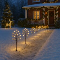 Rackhams Christmas Pathway Lights – 8 Pack Warm White LED Sprig Branches - Valiant Christmas Twig Burst Pathway Lights - 8 Pack
