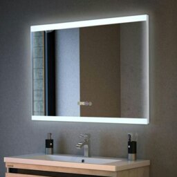 Rackhams Large Rectangular Frameless Anti-Fog LED Vanity Mirror with Clock - thumbnail 1