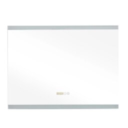 Rackhams Large Rectangular Frameless Anti-Fog LED Vanity Mirror with Clock - thumbnail 3