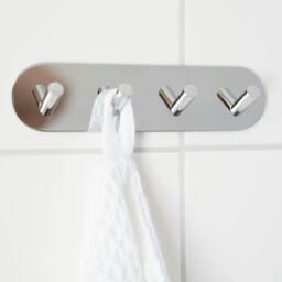Rackhams Chrome Stainless Steel Quadruple Towel Hook (192 x 48mm) Self Adhesive Bathroom Wall Mounted - thumbnail 2