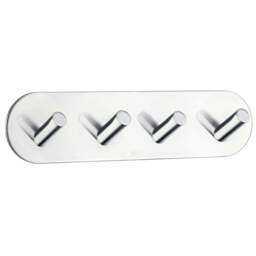 Rackhams Chrome Stainless Steel Quadruple Towel Hook (192 x 48mm) Self Adhesive Bathroom Wall Mounted - thumbnail 1
