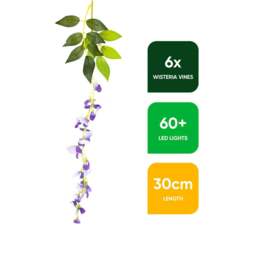 Rackhams Solar Hanging Lights – Wisteria Flower 6 Piece Set with 60 LED Garden Lights - thumbnail 2