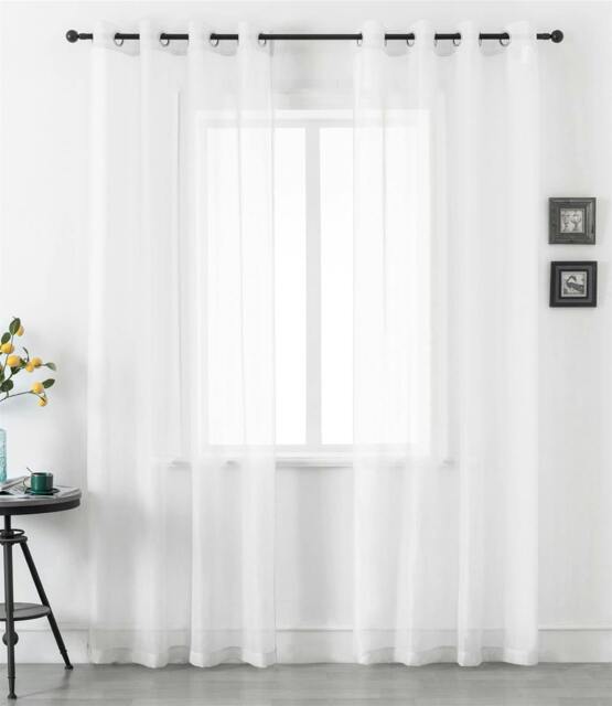 Rackhams Voile Ring Top Curtain Panel Pair - White - 145cm width x 183cm drop - image 1