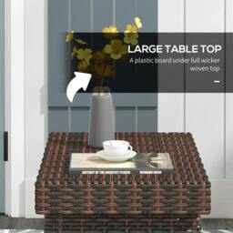 Rackhams Foldable Outdoor Side Table, Rattan Garden Coffee Table with Steel Frame, Space Saving Bistro Garden Furniture for Patio, Balcony, Brown - thumbnail 4