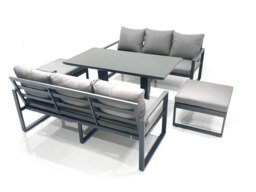 Rackhams 8 Seater Aluminium Outdoor Garden Furniture Set with Adjustable Dining Table, 2 Sofas & 2 Large Footstools - Dark Grey - thumbnail 3
