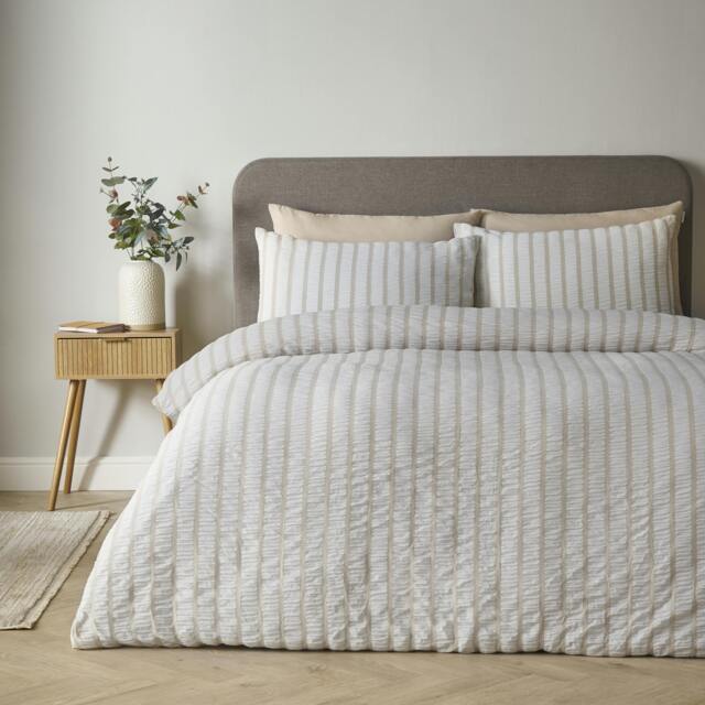 Rackhams So Soft Seersucker Stripe Duvet Cover Set Natural - Single - Natural - image 1