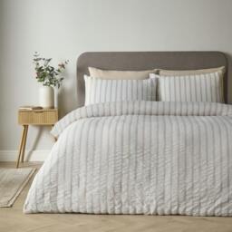 Rackhams So Soft Seersucker Stripe Duvet Cover Set Natural - Single - Natural
