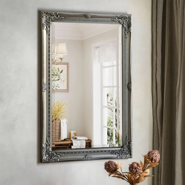 Rackhams Provence Antique Silver Rectangle Wall Mirror 60cm x 90cm - Silver - image 1