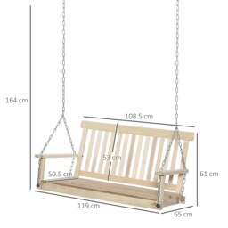 Rackhams 2 Seater Porch Wooden Swing Chair Garden Bench w/ Chains Natural - Natural - 1 - Swing Chair - thumbnail 5