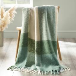 Rackhams Faux Mohair Check Blanket Throw Green - 130 x 170 cm - Green - thumbnail 1