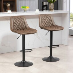 Rackhams Bar Stools Set of 2, Adjustable Bar Chairs Swivel for Kitchen Brown - Brown - thumbnail 1