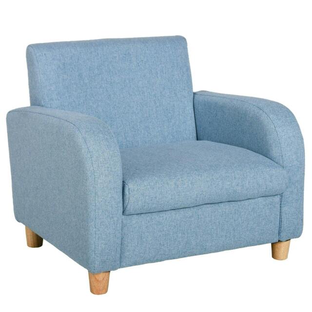 Rackhams Children's Armchairs Toddler Chair Wood Frame Anti-Slip Legs High Back Bedroom Playroom Furniture Blue - image 1
