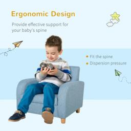 Rackhams Children's Armchairs Toddler Chair Wood Frame Anti-Slip Legs High Back Bedroom Playroom Furniture Blue - thumbnail 5