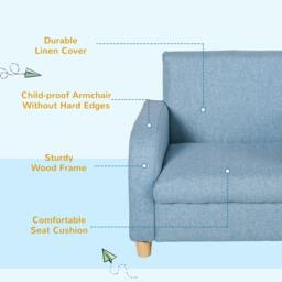 Rackhams Children's Armchairs Toddler Chair Wood Frame Anti-Slip Legs High Back Bedroom Playroom Furniture Blue - thumbnail 4