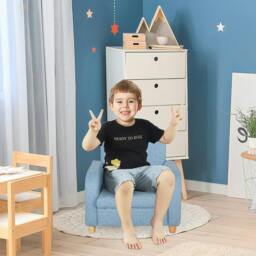 Rackhams Children's Armchairs Toddler Chair Wood Frame Anti-Slip Legs High Back Bedroom Playroom Furniture Blue - thumbnail 2