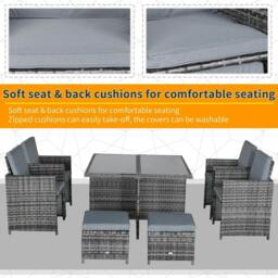 Rackhams 8-Seater Rattan Dining Set Garden Furniture Cushion Seat Woven Rattan Grey - thumbnail 6