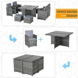 Rackhams 8-Seater Rattan Dining Set Garden Furniture Cushion Seat Woven Rattan Grey - thumbnail 4