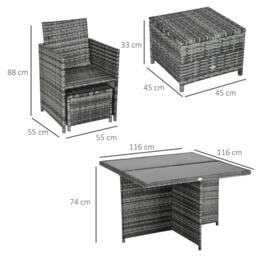 Rackhams 8-Seater Rattan Dining Set Garden Furniture Cushion Seat Woven Rattan Grey - thumbnail 2