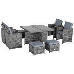 Rackhams 8-Seater Rattan Dining Set Garden Furniture Cushion Seat Woven Rattan Grey - thumbnail 1