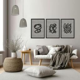 Rackhams Art Print Abstract - Set of 3 wall art prints - A4 8.27 x 11.69 in / 21 x 29.7 cm - Satin Photo paper 280 gsm - Black Frame - thumbnail 5