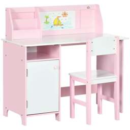 Rackhams Kids Desk And Chair Set 2 PCs Childrens Table And Chair Set Multi Use Toddler Furniture with Whiteboard, Storage - Pink - thumbnail 1