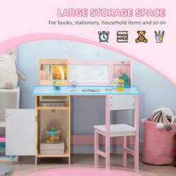 Rackhams Kids Desk And Chair Set 2 PCs Childrens Table And Chair Set Multi Use Toddler Furniture with Whiteboard, Storage - Pink - thumbnail 4