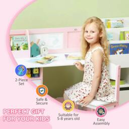 Rackhams Kids Desk And Chair Set 2 PCs Childrens Table And Chair Set Multi Use Toddler Furniture with Whiteboard, Storage - Pink - thumbnail 6