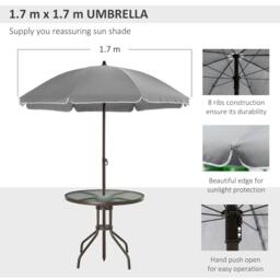 Rackhams 6 Piece Garden Dining Set with Umbrella, Outdoor Dining Sets with Parasol, 4 Folding Dining Chairs & Round Tempered Glass Table, Grey - thumbnail 6